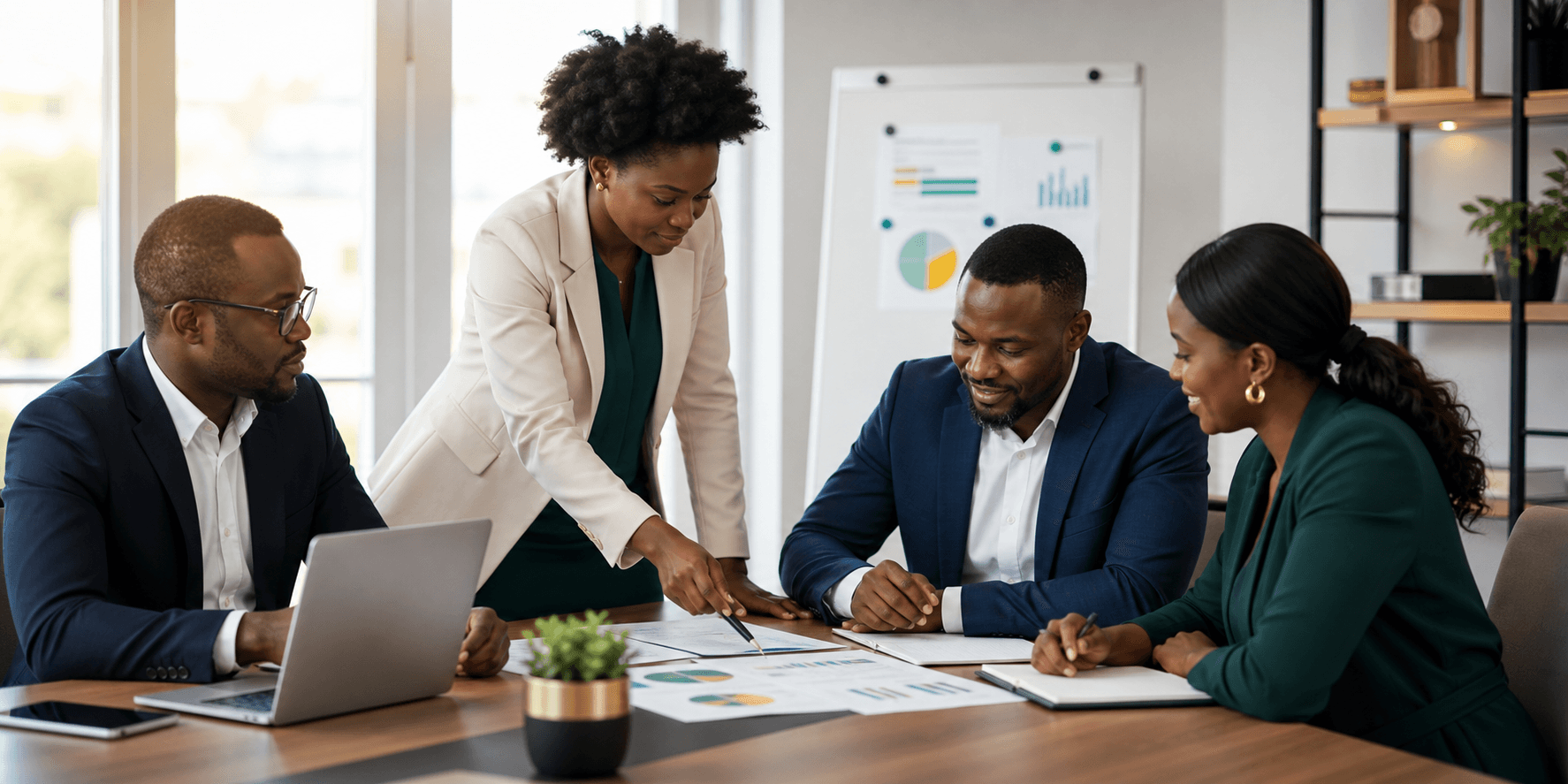 Consultants et dirigeants d’entreprise en session de diagnostic strategique